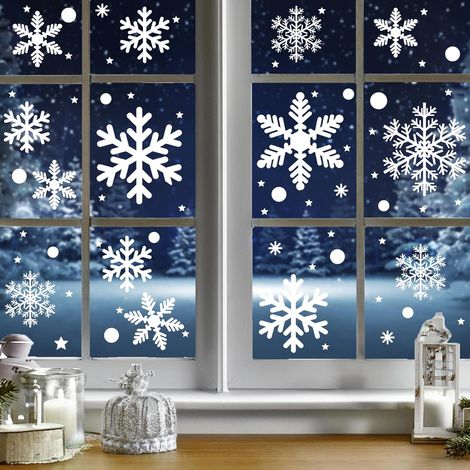 Weihnachtliche Fensteraufkleber, 228 Stück, wiederverwendbares elektrostatisches Schneeflockenmotiv, doppelseitig, für Fenster, Spiegel und Türen. (1/5)
