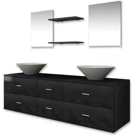 Maison Exclusive - 7-tlg. Badmöbel und Waschbecken Set Schwarz