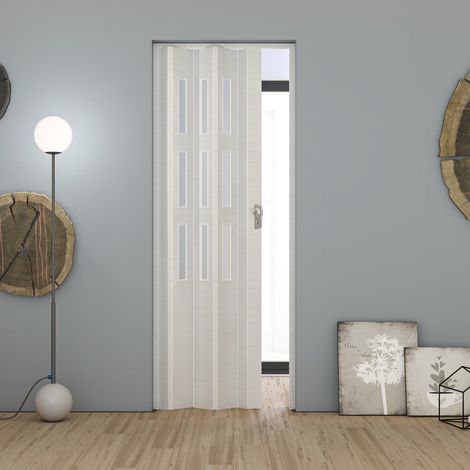 Porta a soffietto da interno in pvc 83x214 cm mod. Maya colore Palissandro Bianco con vetro Satinato