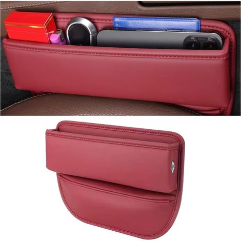 Boîte Rangement Pour Siège De Voiture, Auto Seat Gap Organisateur, Boîte De Rangement En Cuir PU Pour Siège D'auto, Multifonctionnel Stockage D'écart Siège De Voiture Organisateur(Rouge) (1/5)