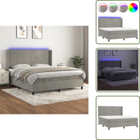 Boxspringbett mit Matratze & LED Hellgrau 180x200 cm Samt - Boxspringbett - Doppelbett - Samtbett - Luxusbett - Bettauflage (1/5)
