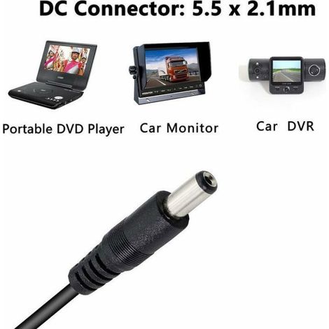 Cable adaptateur allume-cigare - Unbrand - 12V 3A - DC 5.5x2.1mm - Longueur 1,5 m - PVC et cuivre nu (1/5)