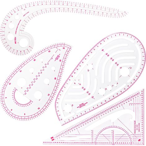 Lot de 4 Règles de Couture Transparentes - Règle Perroquet pour Vêtements en Plastique - Outils de Mesure et Dessin DIY (1/5)