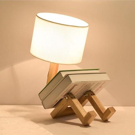 cratif robot e de bureau rglable peut mettre des livres bois lampe de chevet en tissu blancbois lampe enfant douille E27 40[19]