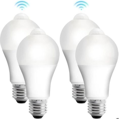 4 pièces E27 Ampoule LED avec détecteur de mouvement, Ampoule LED avec détecteur de mouvement PIR E27 12W Blanc froid 6500K (1/5)