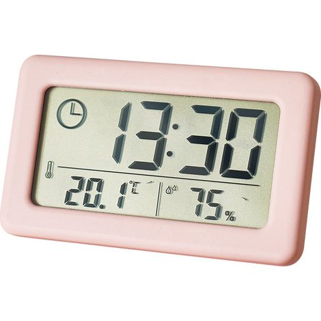 Termometro igrometro digitale, orologio LCD con ampio display 12/24 ore, da appendere e da appoggiare, sottile, a batteria, per camera da letto e casa
