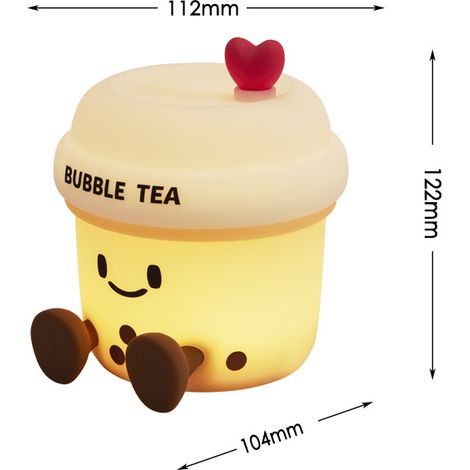 Luce notturna a forma di bubble tea, graziosa perla in silicone a forma di bubble tea, decorazione per la cameretta, modello con ricarica TYPE-C (1/5)