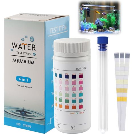 Bandelettes de Test Aquarium 6 en 1 Test Eau Douce et Salée Mesure Carbonate PH Dureté Nitrites Nitrates Chlore pour Poissons Eau (1/5)