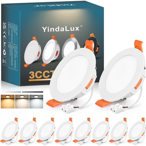 Spot LED Encastrable Extra Plat 5W 550LM Spots de plafond IP44 Spot salle de bain, Blanc Chaud 2700K Blanc Neutre 4000K Blanc Froid 6000K Réglable, Trou Φ65-75mm, AC220-240V, Lot de 10, Blanc (1/5)