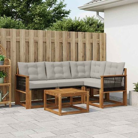 vidaXL Ensemble de canapés d'extérieur 5 pcs Naturel et gris clair
