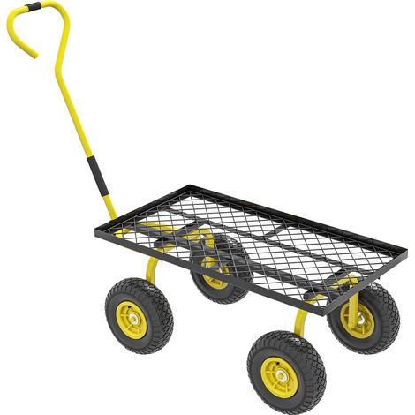 Chariot de jardin en acier, capacité de 150 kg, poignée revêtue, 94 x 48,5 x 100 cm, jaune et noir (1/5)