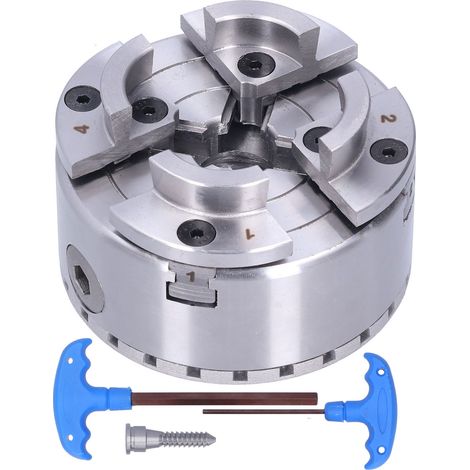 Drehbankfutter, selbstzentrierendes Metall-Drehbankfutter M33 4 Zoll 4 Backen Präzision 0,03 mm zum Spannen von Holzbearbeitungsunterlagen, Drehbankfutter