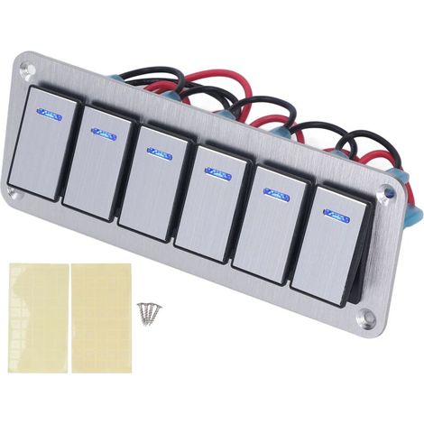 6 Gang Rocker Switch Panel, 5 Pin on 12V-24V Car Switches Blue LED Switch Panel (metal, PC). (1/5)