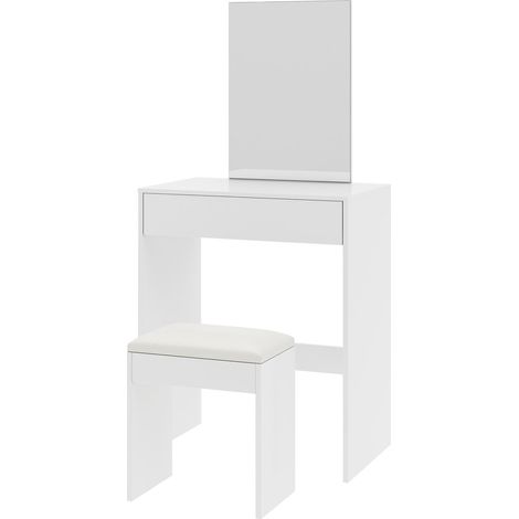 Dressing Table Set with Mirror & Stool large drawer and open storage TAMPA WHITE