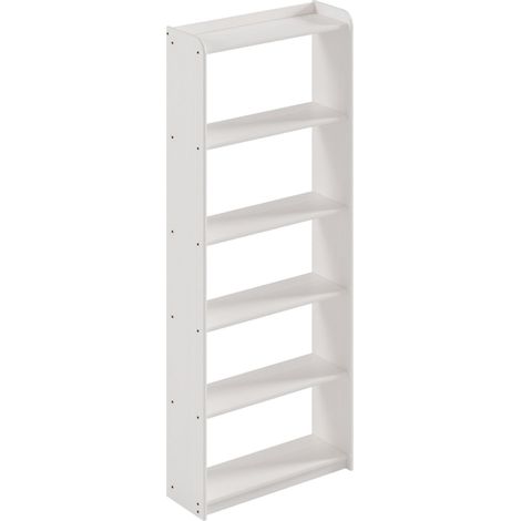 Bibliothèque avec 6 étagères, en pin massif coloris Blanc - Longueur 80 x Hauteur 200 x Profondeur 28 cm