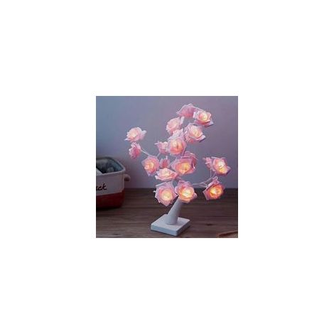 Lámpara de escritorio rosa con forma de bonsái, 24 LED, funciona con pilas, decorativa para salón o dormitorio. - Crezuo