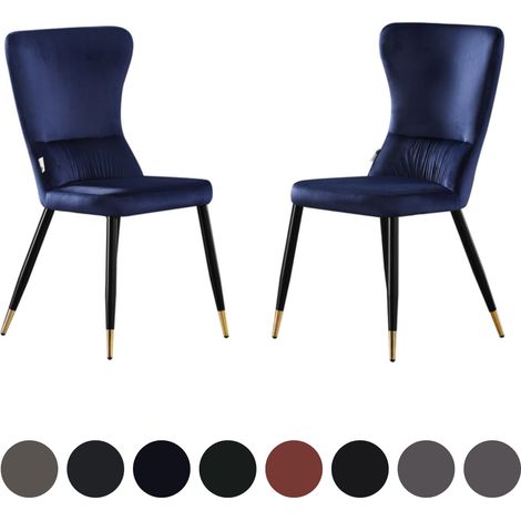 Set of 2 New York LUX Upholstered Dining Chair with Silver end Caps for Dining Room Kitchen - Blue
