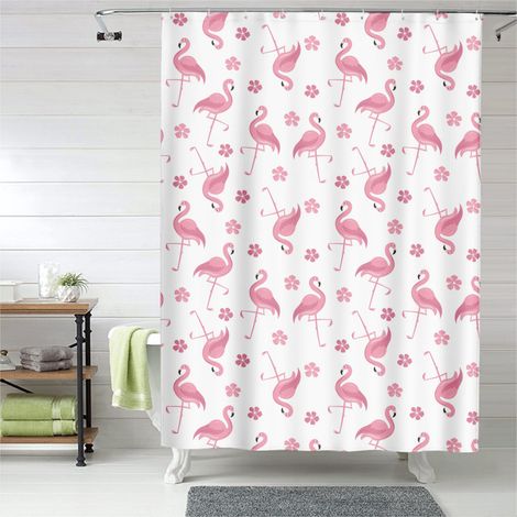 Rideau de douche flamant rose tropical, rideau salle de bain imperméable, 90x180 cm (1/5)