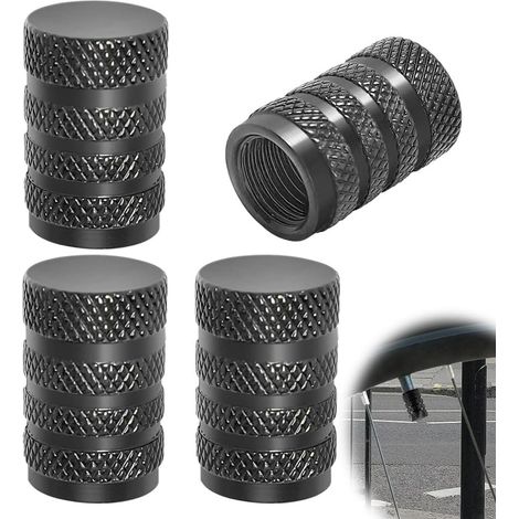 Lot de 4 Bouchons de Valve en Aluminium, Couvercles de Valve de Haute Qualité avec Joint, Universels pour Voiture, Moto, Vélo (Noir) (1/5)