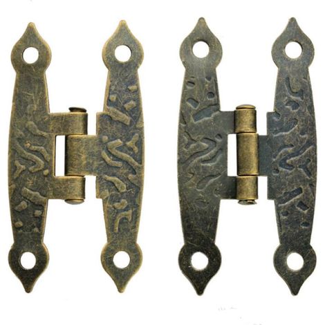 Lot de 6 charnières antiques en bronze pour meubles vintage 65 x 34 mm