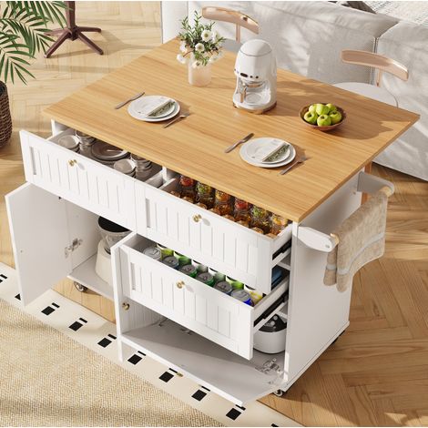 Isla de cocina extensible blanca de MDF y metal, 133 x 70 x 88 cm HAVRYA (1/5)
