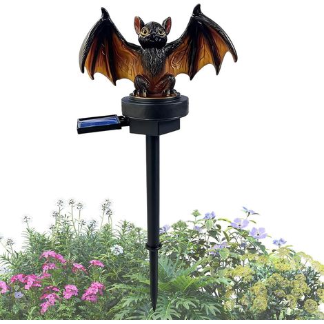 Lampes solaires d'Halloween pour extérieur, style gothique effrayant, en résine imperméable, chauve-souris (1/5)