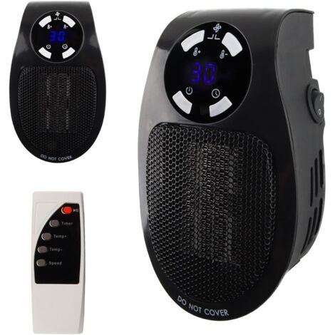 SABIR Mini-chauffage pour prise murale Chauffage de 500 watts 2 vitesses de ventilation Fonction d'horloge (1−12 heures) 10 m²/25 m³ max. (1/5)