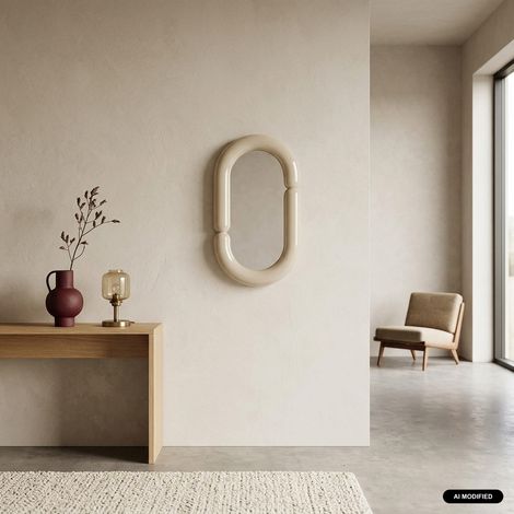 sweeek - Miroir ovale finition glossy 70cm écru - Adia