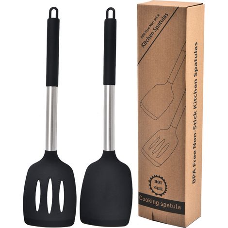 Spatule En Silicone - Solide Et Égouttoir - Pour Poisson Crêpe Oeuf - Résistant À La Chaleur Jusqu'à 230 °C - Sans BPA - Pour Recettes Cuisinière - Lot De 2