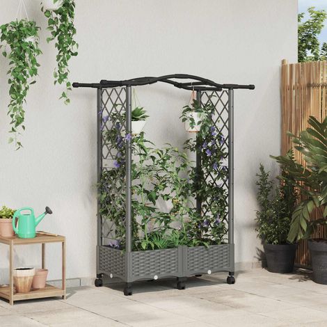 vidaXL Hochbeet mit Rankgitter und Dach Hellgrau 124 x 40 x 129 cm PP (1/5)