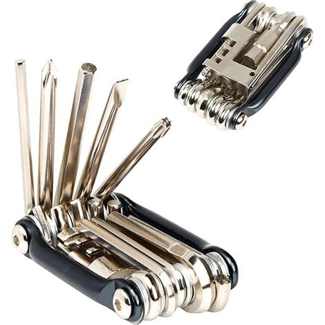 Herramienta multifuncional 11 en 1 para reparación de bicicletas, mini kit de herramientas múltiples para bicicletas, herramienta portátil de mantenimiento para bicicletas plegables (negro)