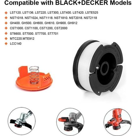 6er-Packung A6485/A6481 Spulen für Black & Decker Rasentrimmer, 6 x 9 m Nylonfaden, 1,65 mm Durchmesser + 1 Kappe + 1 Feder (1/5)