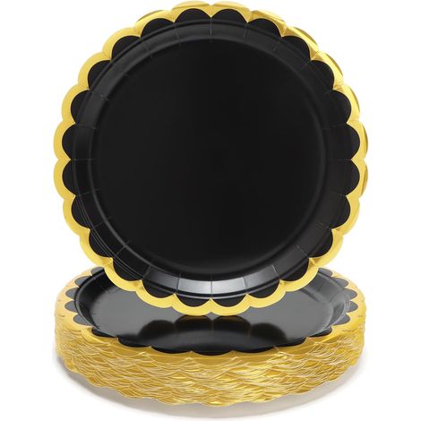 Lot de 50 assiettes en carton gaufré à chaud - 23 cm - Noir - Pour dîner et dessert - Grandes pour les saisons, les vacances, les mariages, les fêtes d'anniversaire, les décorations de fête (1/5)