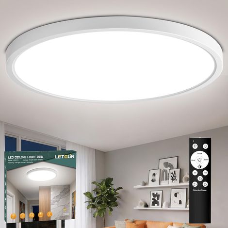 LED Plafonnier Détecteur de Mouvement 28W 2800LM, 30cm IP54 Luminaire Plafonnier Capteur de Mouvement, Lampe Plafond Dimmable avec Télécommande pour Salle de Bain Escalier Couloir Balcon (1/5)