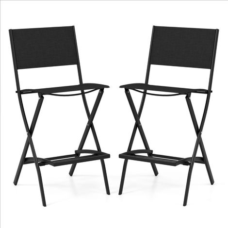 Set sgabelli bar esterno 2 pezzi Sedie alte pieghevoli telaio metallo poggiapiedi Nero (1/4)