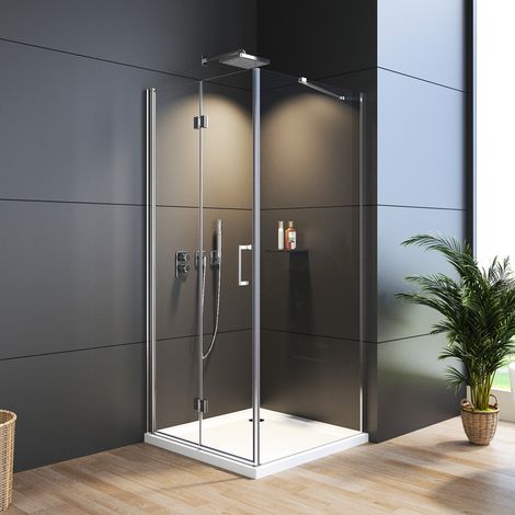 120x90 cm Duschkabine Falttür mit Seitenwand Drehfalttür Dusche 120 cm mit Seitenteil 90 cm Duschkabine Eckeinstieg rahmenlos Eckdusche 6mm NANO Sicherheitsglas ESG Klarglas Duschwand Höhe 195cm