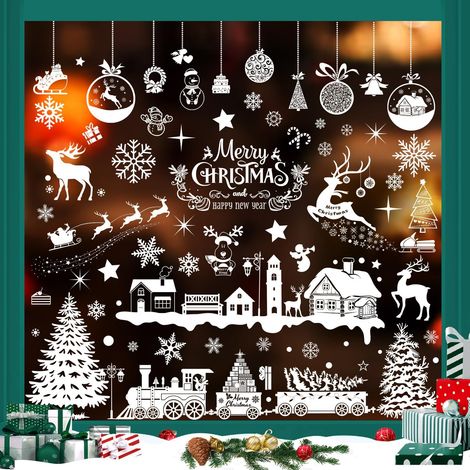 1 lot de 9 autocollants décoratifs pour fenêtre en verre flocon de neige blanc 3020 cm, autocollants statiques en PVC,décorations de fenêtre de Noël (1/5)