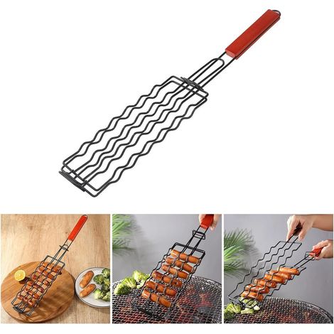 Support à saucisses pour barbecue - 6 paniers à saucisses en fer, pince à griller pour saucisses, steaks, légumes (1/5)