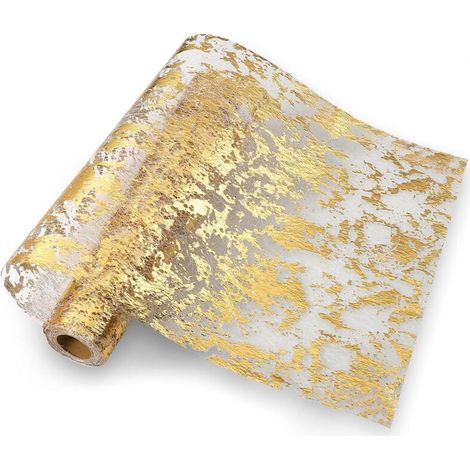 Chemin de table doré, 10 m x 28 cm, chemin de table métallisé doré avec feuille d'or