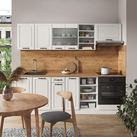 Cucina componibile R-Line, Casa di campagna bianca/bianco, 240 cm senza piano di lavoro, Vicco (1/5)