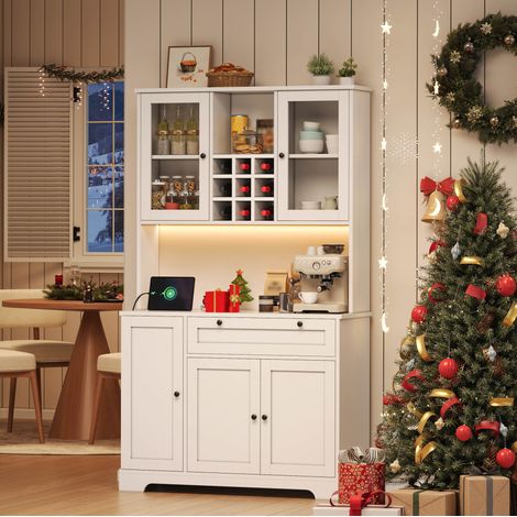 Hoher Küchenschrank 105x40x180 cm aus weißem MDF mit LED und Steckdose – MEUBLIV (1/5)
