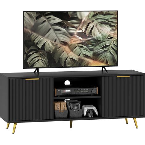 Modern TV Stand Cabinet for TVs up to 55", TV Unit with 2 Open Shelves and 2 Cabinets, Entertainment Centre with Cable Management for Living Room, Black