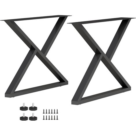 Set 2 Gambe per Tavolo in Acciaio a Forma di X, con 12 Viti e 4 Piedini Regolabili, Stile Industriale, Nero