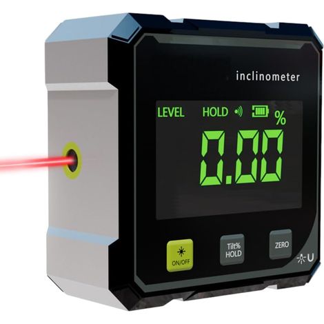 Inclinomètre Numérique Magnétique, Niveau Numerique USB Rechargeable avec Laser, 4 Face Magnétiques Niveau Digital avec Écran LED pour Travail du Bois