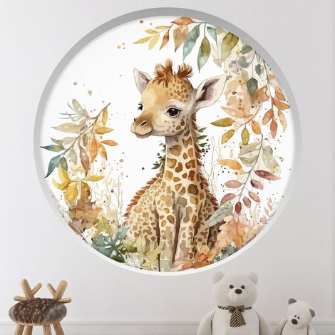 Stickers Trompe l'oeil Arche ronde Enfants - Girafe - Diamètre 40 cm (1/4)