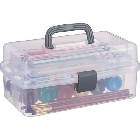 Pratica scatola portaoggetti trasparente 14,5 x 33 x 19 cm con 9 scomparti contenitore versatile in plastica trasparente 130014399