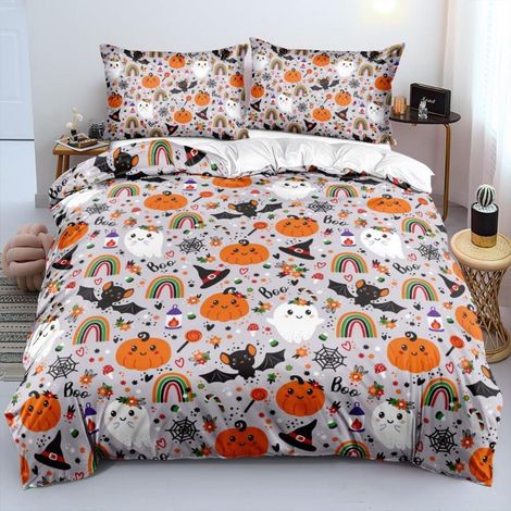 Halloween Bettwäsche 155x220 cm mit 2 Kissenbezügen 80x80 cm, Mikrofaser, Reißverschluss