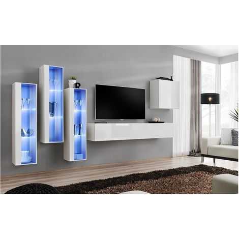 Ensemble meuble TV mural  - Switch XIII - 330 cm  x 160 cm x 40 cm - Blanc - Livraison gratuite