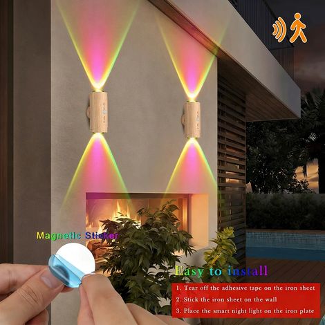 (2 unités) Veilleuse LED rechargeable, applique murale avec détecteur de mouvement, éclairage d'ambiance à dégradé RGB (1/5)