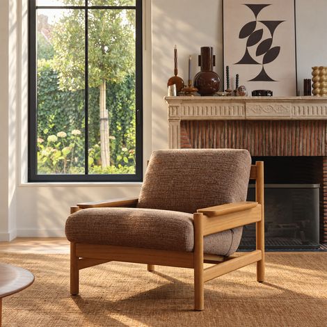 Fauteuil en mindi massif et tissu texturé (1/5)
